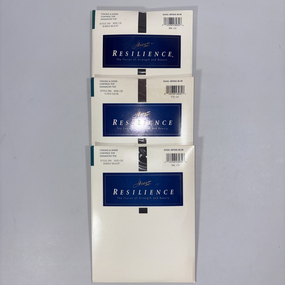 Vintage Hanes Resilience Pantyhose Lot of 3 Size CD Barely Black Town Taupe
